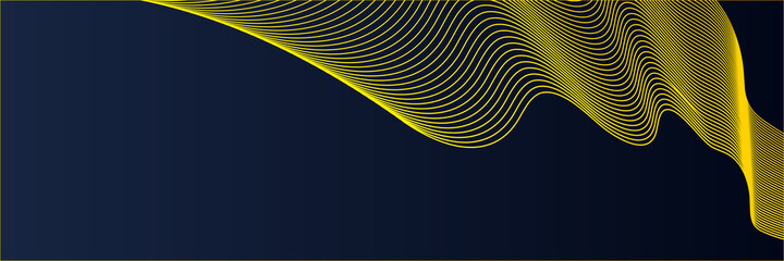 Abstract yellow wave lines geometric on blue background and dynamic curve fluid motion shapes composition. 