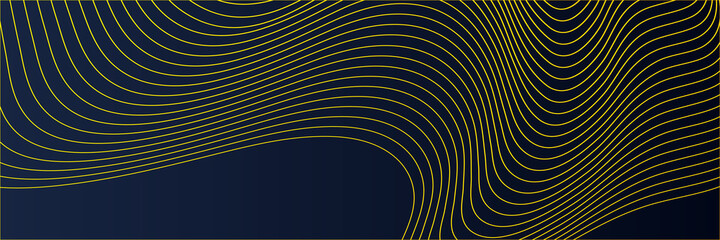 Abstract yellow wave lines geometric on blue background and dynamic curve fluid motion shapes composition. 
