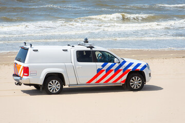Zandvoort beach, the Netherlands, surf life saving vehicle on the beach - obrazy, fototapety, plakaty
