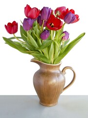 pretty multicolor spring tulips close up