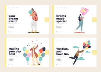 Event agency and celebration planning concept of set of template landing pages