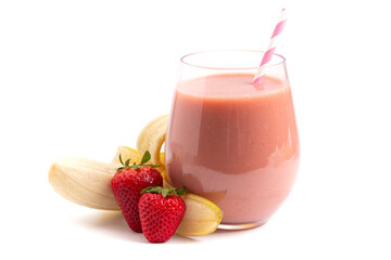 A Strawberry Banana Smoothie Isolated on a White Background
