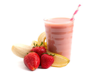 A Strawberry Banana Smoothie Isolated on a White Background