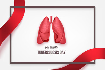 Tuberculosis Day March 24. Frame with ribbon and lungs