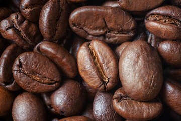 roasted coffee beans close up. macro