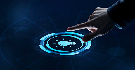 Naklejka premium Internet, business, Technology and network concept. Light Bulb innovation Solution.