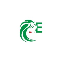 Letter E with woman face logo icon design vector
