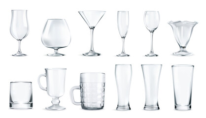 Set of transparent glasses 3d realistic vector