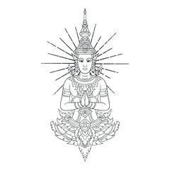 Thai God Lord Buddha. Ancient Symbol Sitting Buddha Vector. Esoteric vintage Vector Illustration.
