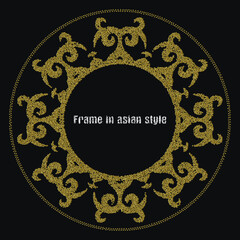 Decorative round pattern. Oriental vintage round motif. The ornament with motifs of Kazakh, Kyrgyz, Asian decor for frame, textile, plate, tile, and print design. Vector illustration in dots style.