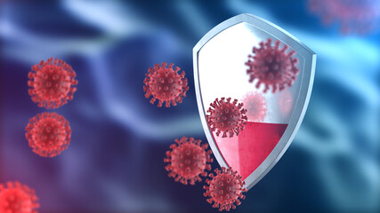 Malta protects from corona virus steel shield concept. Coronavirus Sars-Cov-2 safety barrier, defend against cells, source of covid-19 disease.