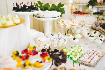 Delicious wedding reception candy bar dessert table