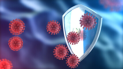 Guatemala protects from corona virus steel shield concept. Coronavirus Sars-Cov-2 safety barrier, defend against cells, source of covid-19 disease.