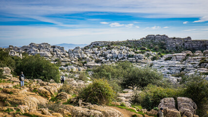 Hiking the Torcal de Antequerra National Park in Andalusia, Spain. This national is known for its unusual karst landforms, made of limestone