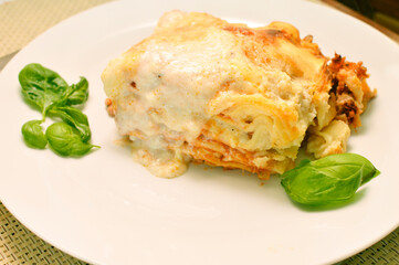 Fresh lasagna with ragu sauce