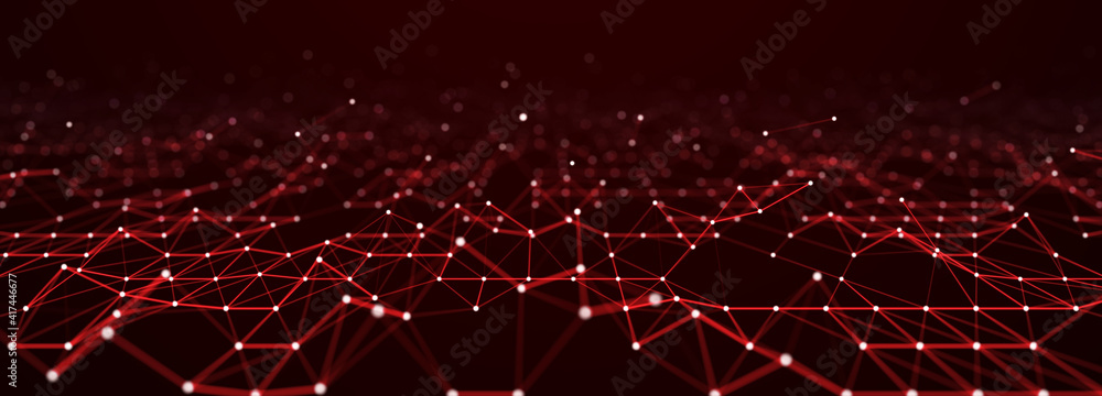 Aufkleber Corrupted network or connection. Abstract digital background of points and lines. Glowing plexus. Big data. Abstract technology science background. 3d rendering