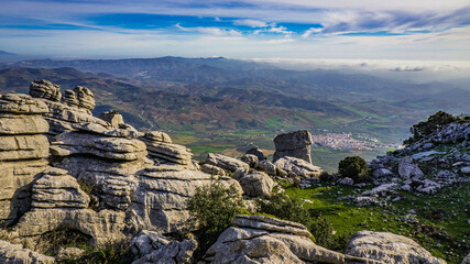 Fototapeta na wymiar View on Andalusia's countryside in Spain from the Torcal de Antequera National Park