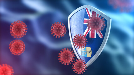 Saint Helena Ascension and Tristan da Cunha protects from corona virus steel shield concept. Coronavirus Sars-Cov-2 safety barrier, defend against cells, source of covid-19 disease.