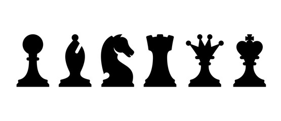 Black chess pieces icon set. Isolated vector silhouettes.