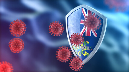Pitcairn Islands protects from corona virus steel shield concept. Coronavirus Sars-Cov-2 safety barrier, defend against cells, source of covid-19 disease.