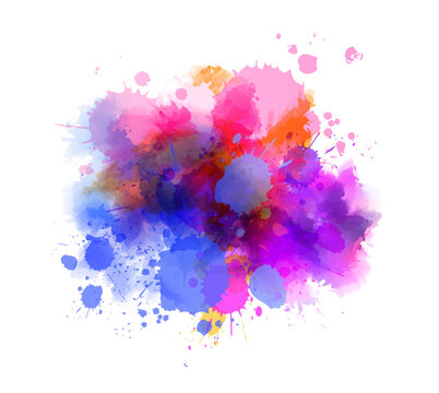 Multicolored splash watercolor paint blot - template for your designs. Blue and purple colored