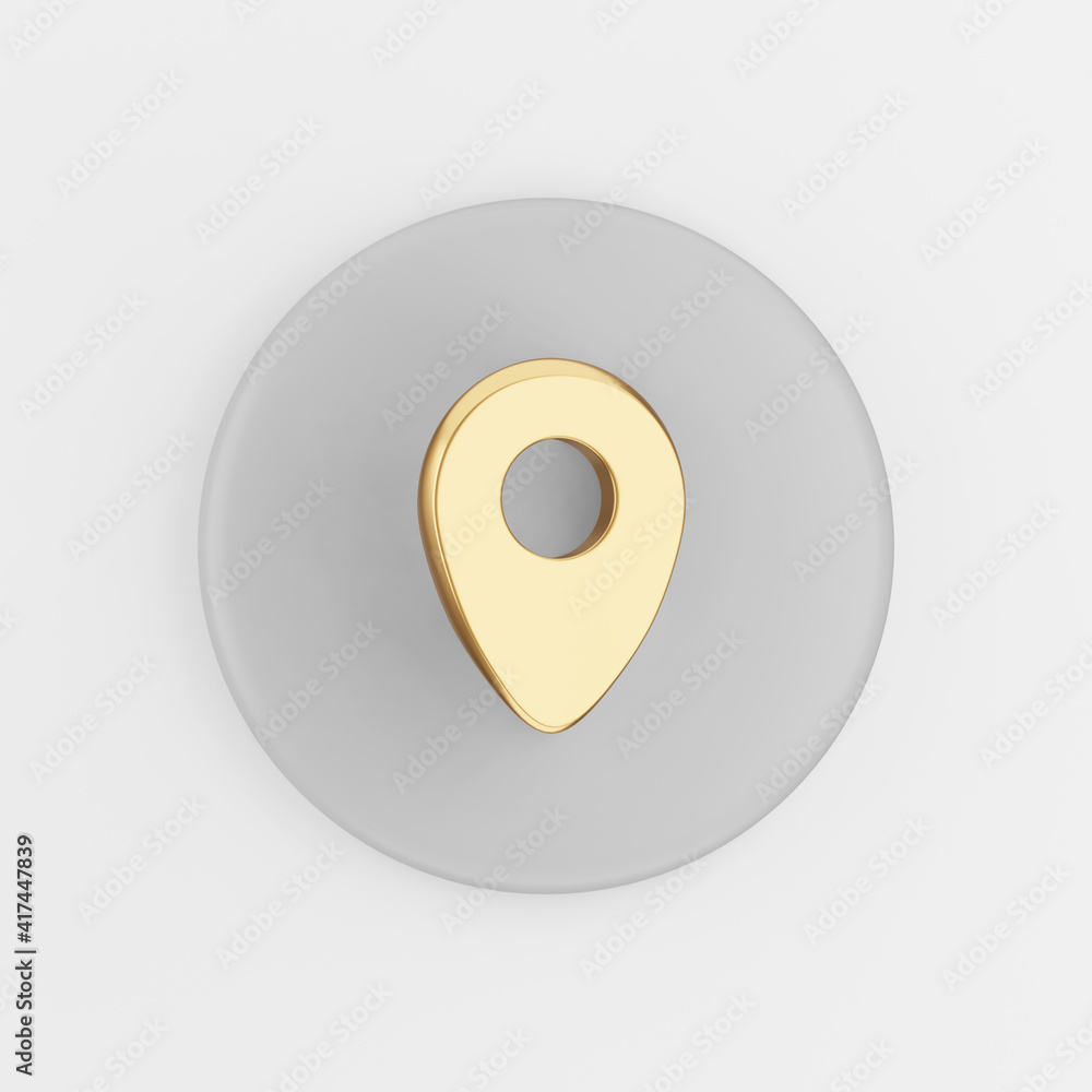 Poster location gold symbol icon. 3d rendering gray round key button, interface ui ux element.