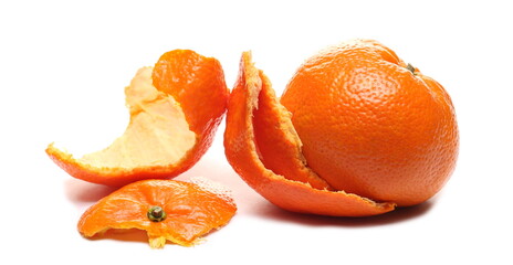 Mandarin with peel isolated on white background