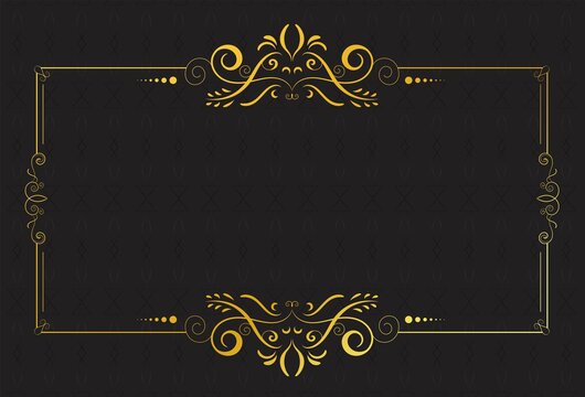 Decorative frame rectangular background with Ornamental golden design, Royal black golden copy space, Vector 