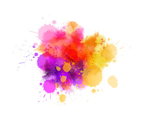 Multicolored watercolor imitation splash blot in yellow, purple and pink colors.