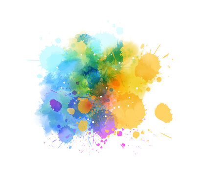 Multicolored watercolor imitation splash blot in yellow and blue colors.