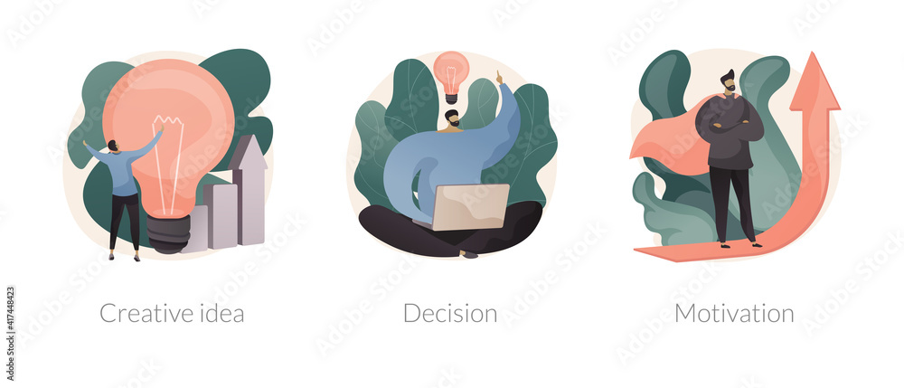 Poster problem solving skills abstract concept vector illustration set. creative idea, decision making and 