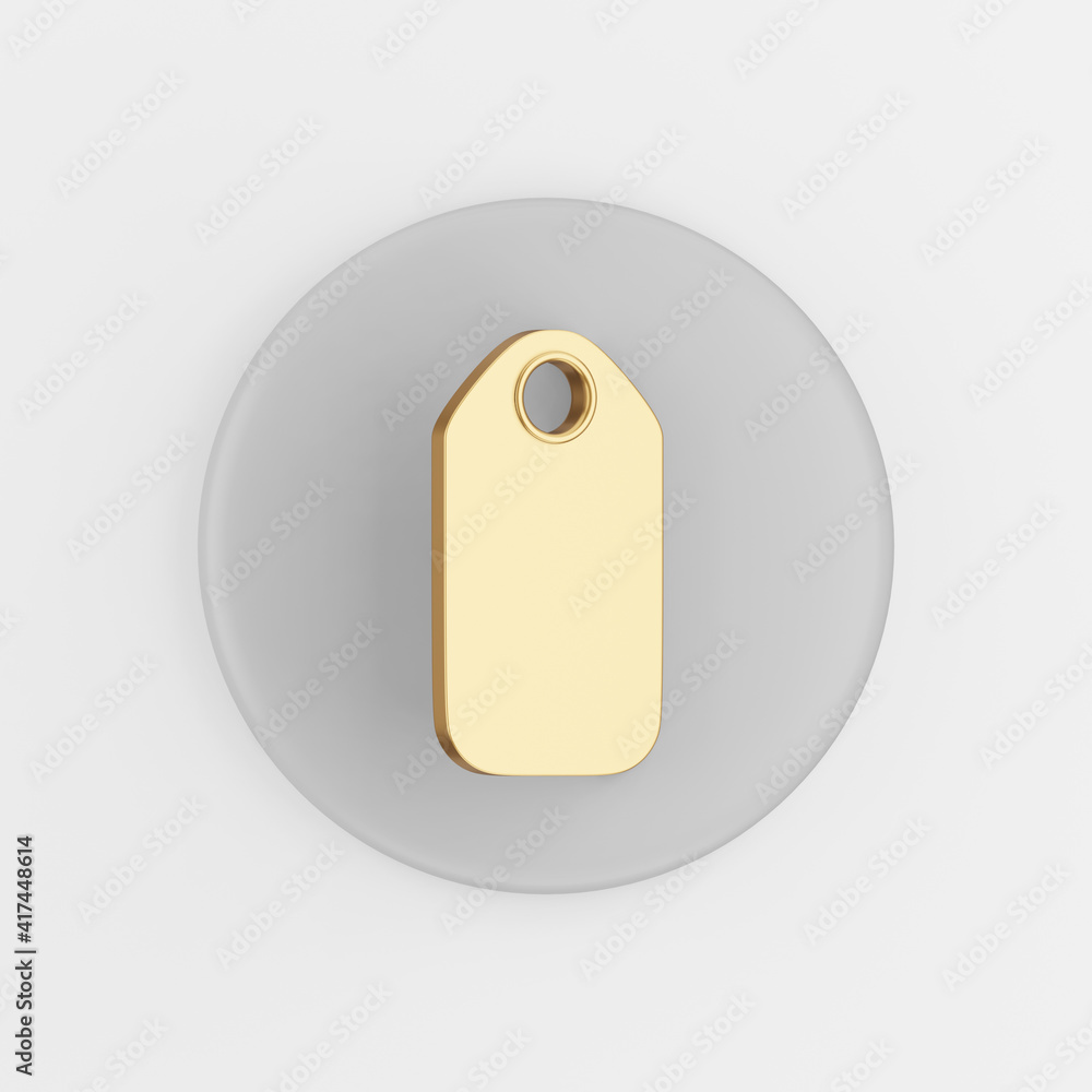 Poster gold hang tag icon. 3d rendering gray round key button, interface ui ux element.