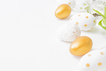 Naklejka na ściany i meble Easter composition with spring flowers and eggs on white background