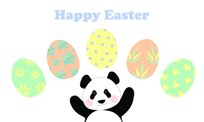 Festive greeting card with colored eggs in pastel colors
 Happy Easter. For printing on covers, decorative pillows, cups, kitchen textiles. Vector graphics.