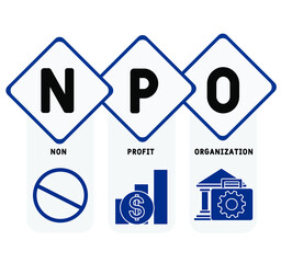 NPO - Non-Profit Organization acronym. business concept background.  vector illustration concept with keywords and icons. lettering illustration with icons for web banner, flyer, landing page