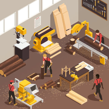 Sawmill Isometric Illustration
