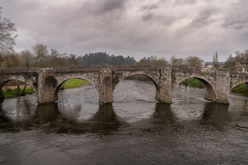 Medieval bridge (but of Roman origin) of Pontevea. In Teo, Galicia, Spain. The Roman road XIX passed through this place.