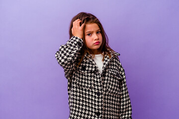 Little caucasian girl isolated on purple background Little caucasian girl isolated on purple...