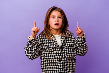 Little caucasian girl isolated on purple background Little caucasian girl isolated on purple...