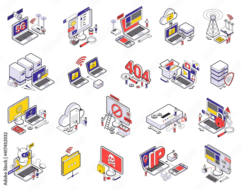 Wall mural web hosting isometric icon set