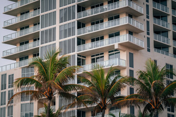 Fototapeta na wymiar building country beach palms apartment real state usa Miami Beach windows balcony 