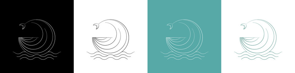 вок	
Vector set of abstract logo design in simple linear style. Abstract emblem of whale and sea waves. Simple whale logo design circular. Symbols for store, market, a seafood restaurant, tattoo studi