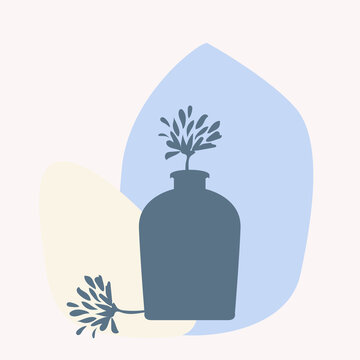 Vase With Tropical Plants And Abstact Shapes