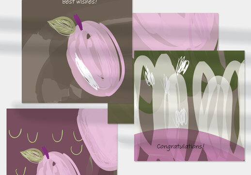 Card Layout with Textured Hand Drawn Abstract Scribbles and Floral Doodles