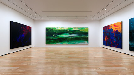 Art Museum Gallery Interior Scene. 3D render.