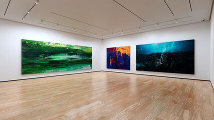 Art Museum Gallery Interior Scene. 3D render.