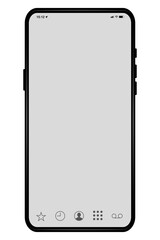 Realistic phone mockup. Modern phone design with blank transparent display. Front design. Presentation and infographic templates. Element for communication technologies and applications