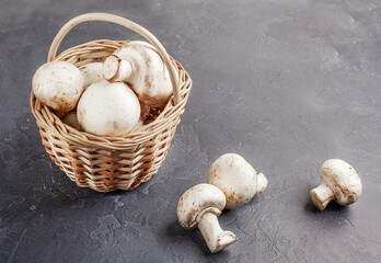 Mushrooms. Peeled fresh champignons on the table.