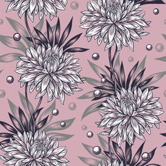 Graphic seamless pattern with chrysanthemums.
