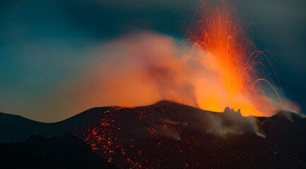 Stromboli gleaming and erupting